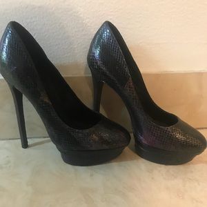 Brian Atwood iridescent black heels.